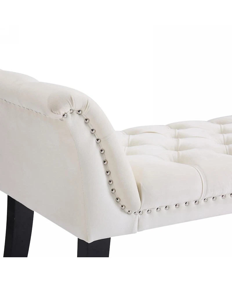 Tufted Velvet Upholstered Ottoman Bench with Nailhead Trim and Curved Armrests Rectangular Accent Seat for Bedroom Living Room or Entryway-The Pop Hom