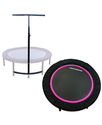 Leaps & Rebounds 40" Adjustable Stability Bar Attachment with 40" Mini Fitness Trampoline and Home Gym Rebounder for Cardio Exercises, Pink