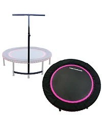 Leaps & Rebounds 40" Adjustable Stability Bar Attachment with 40" Mini Fitness Trampoline and Home Gym Rebounder for Cardio Exercises, Pink