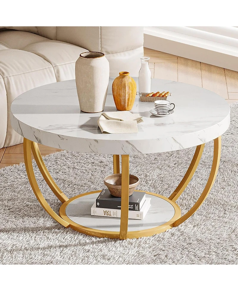 Tribesigns Round Coffee Table, Industrial 2-Tier Circle Coffee Table, Modern 31.7" Wooden Accent Center Table for Living Room, Home Office