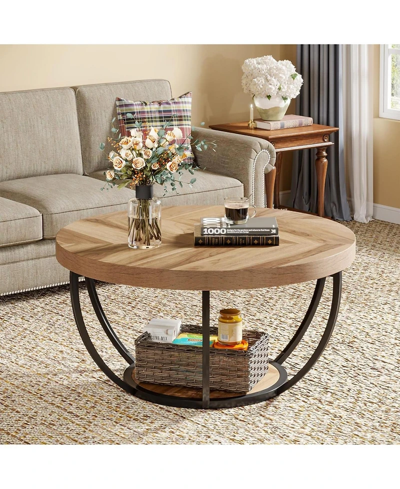 Tribesigns Round Coffee Table, Industrial 2-Tier Circle Modern 31.7" Wooden Accent Center Table for Living Room, Home Office