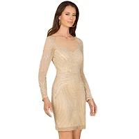 Lara Women's Long Sleeve Cocktail Dress with Illusion Neckline