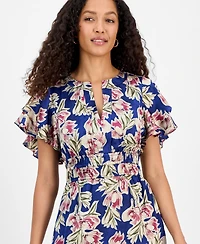 julia jordan Women's Printed Tiered-Short-Sleeve Dress
