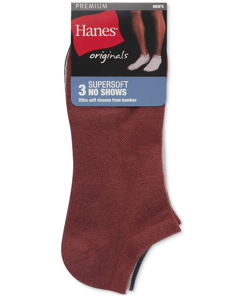 Hanes Men's Originals Premium SuperSoft No Show Socks, 3-Pack
