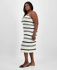 Madden Girl Trendy Plus Striped Pointelle Knit Sleeveless Midi Dress