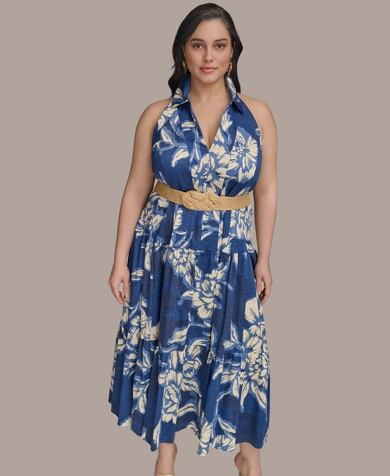 Donna Karan New York Plus Halter Belted Midi Dress