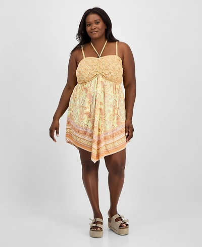 Madden Girl Trendy Plus Smocked Handkerchief-Hem Dress