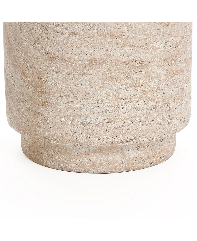 LuxenHome Travertine-Style Round Textured MgO Side Table