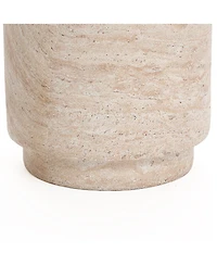 LuxenHome Travertine-Style Round Textured MgO Side Table