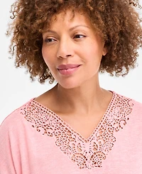 Style & Co Women's Lace-Trim V-Neck Short-Sleeve T-Shirt, Exclusively at Macy's