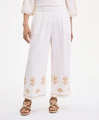 Style & Co Women's Embroidered Cotton Gauze Cropped Pants, Exclusively at Macy's