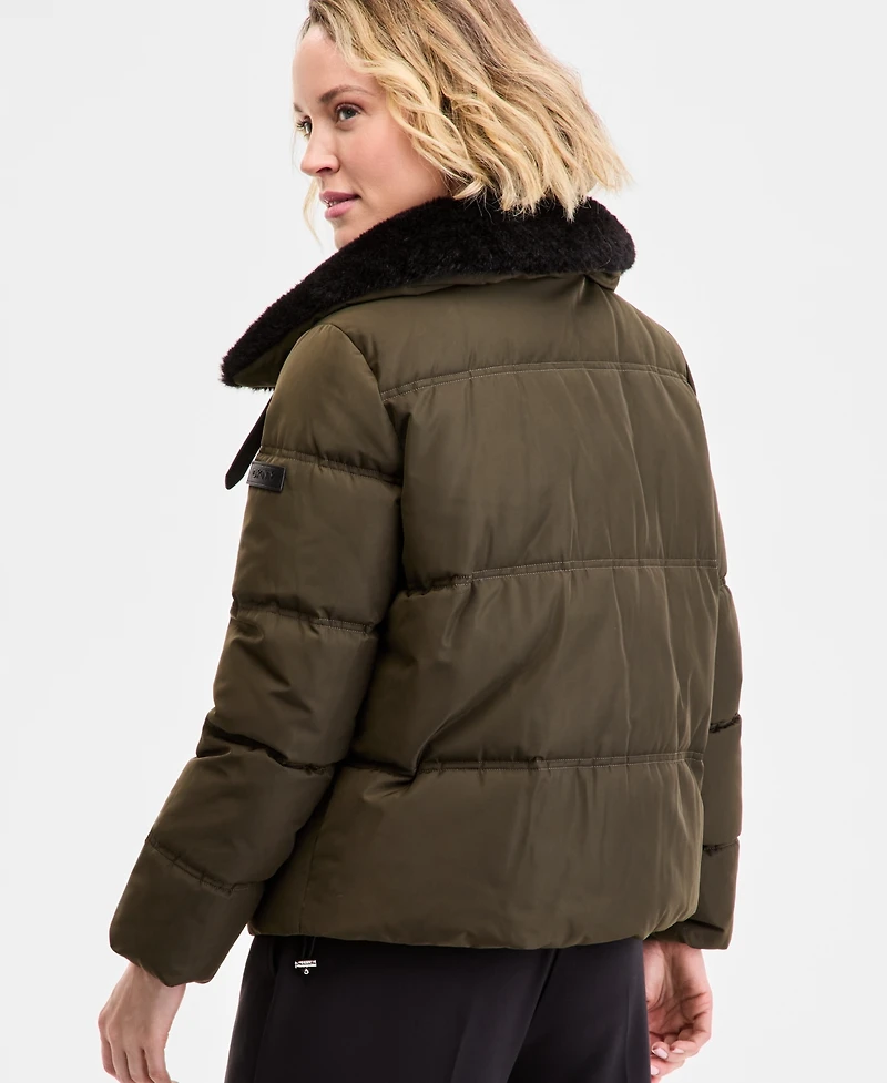Dkny Women's Faux-Fur-Collar Zip-Front Puffer Coat