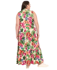 London Times Plus Ruffled-Trim Tiered Maxi Dress