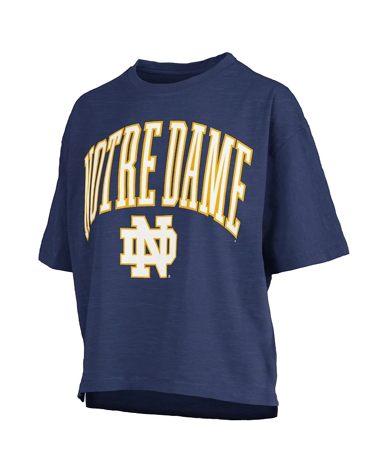 Pressbox Women's Navy Notre Dame Fighting Irish Nelson Arch Over Logo Waist Length Oversized Slub T-Shirt
