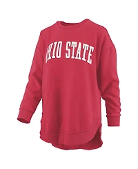 Pressbox Women's Scarlet Ohio State Buckeyes Melange Poncho Vintage Fleece Long Sleeve Pullover Sweatshirt