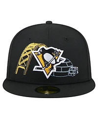 New Era Men's Black Pittsburgh Penguins State Stitch 59FIFTY Fitted Hat