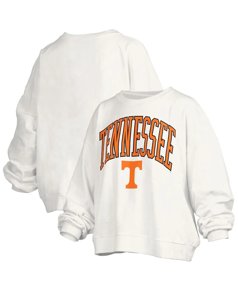 Pressbox Women's White Tennessee Volunteers Janise Arch Over Logo Waist Length Oversized Pullover Sweatshirt