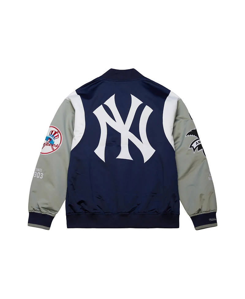 Mitchell & Ness Men's Navy/Gray New York Yankees Cooperstown Collection Team Origins Satin Full-Snap Jacket