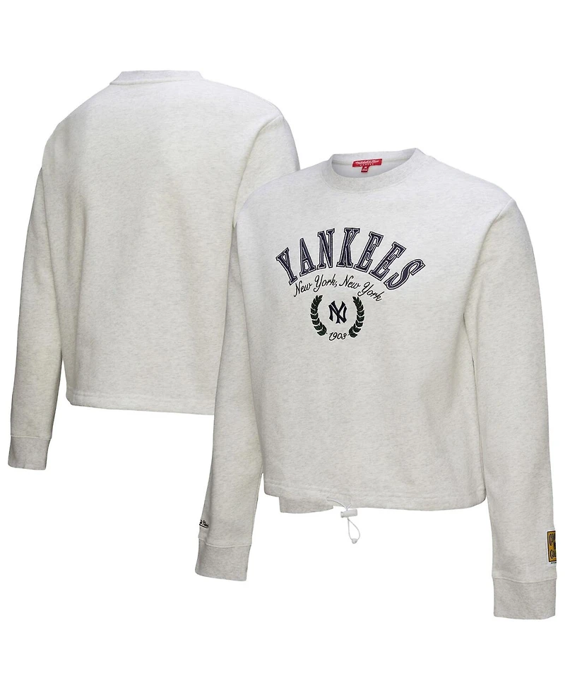 Mitchell & Ness Women's Heather Gray New York Yankees Cropped Toggle Pullover Sweatshirt