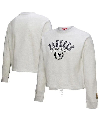 Mitchell & Ness Women's Heather Gray New York Yankees Cropped Toggle Pullover Sweatshirt
