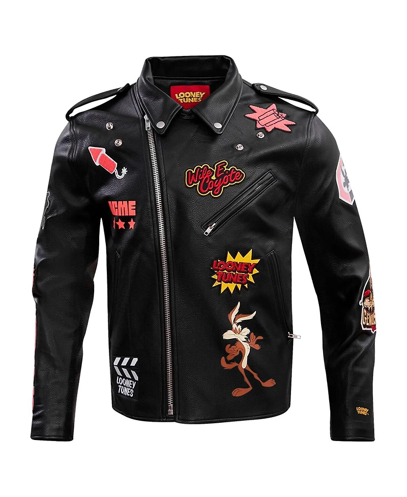 Freeze Max Men's Black Looney Tunes Graphic Biker Full-Zip Jacket
