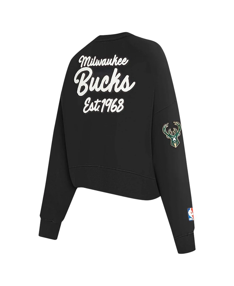Pro Standard Women's Black Milwaukee Bucks Paint The City Cropped Pullover Sweatshirt