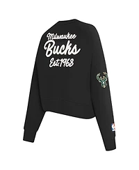 Pro Standard Women's Black Milwaukee Bucks Paint The City Cropped Pullover Sweatshirt