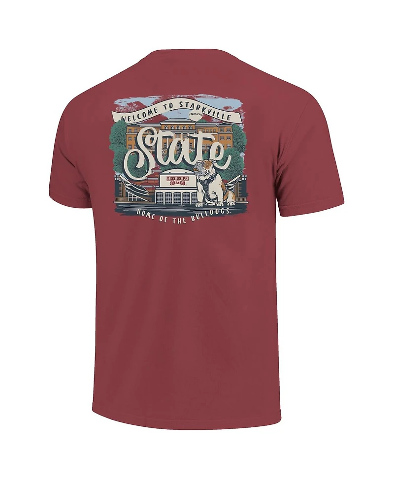 Image One Women's Maroon Mississippi State Bulldogs Comfort Colors Campus Scene Drawing Script T-Shirt