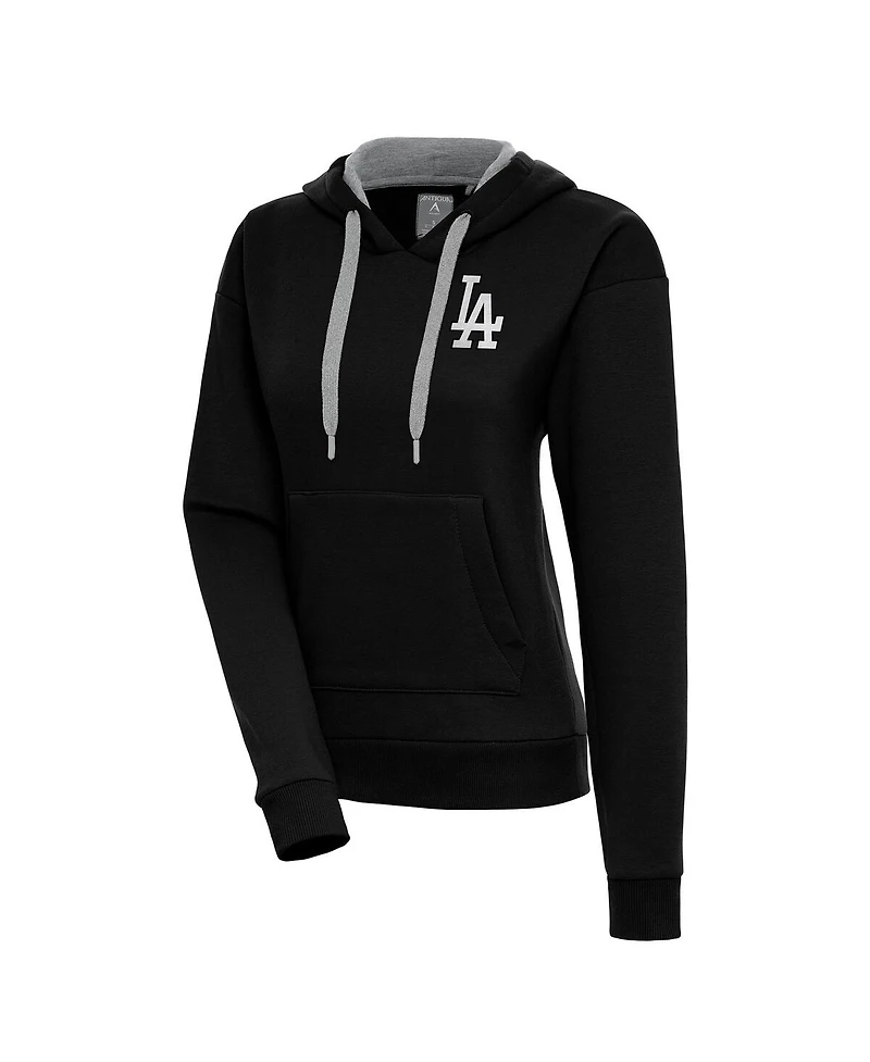Antigua Women's Black Los Angeles Dodgers Brushed Metallic Victory Pullover Hoodie