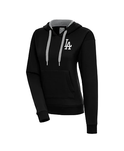 Antigua Women's Black Los Angeles Dodgers Brushed Metallic Victory Pullover Hoodie