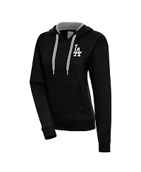 Antigua Women's Black Los Angeles Dodgers Brushed Metallic Victory Pullover Hoodie