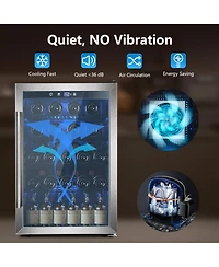 Cowsar Wine Cooler 37 Bottle Freestanding Fridge with Stainless Steel Reversible Glass Door, 145 Can Beverage Refrigerator Quiet Compressor for Home K