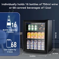 Cowsar 1.7 Cu.ft Beverage Refrigerator Cooler, 68 Can Mini Fridge Glass Door with Adjustable Shelves, Digital Temperature Display, Freestanding Small