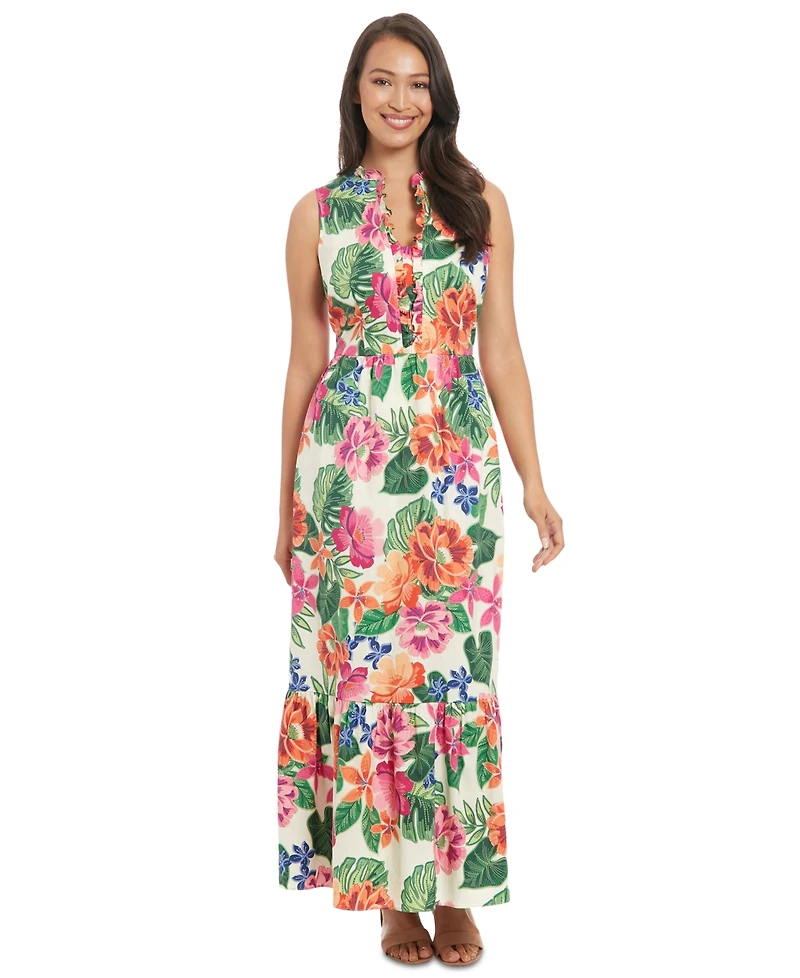 London Times Petite Printed Sleeveless Maxi Dress