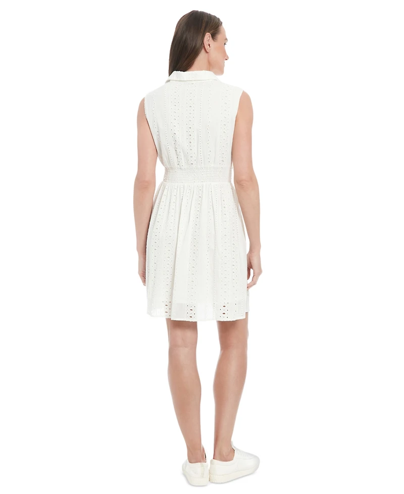 London Times Petite Cotton V-Neck Sleeveless Dress
