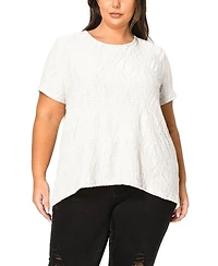 Coin 1804 Plus Spiral Wave Texture Short Sleeve Button Back Top