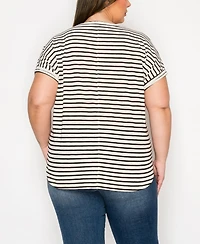 Coin 1804 Plus Cotton Stripe Dolman Short Sleeve Top