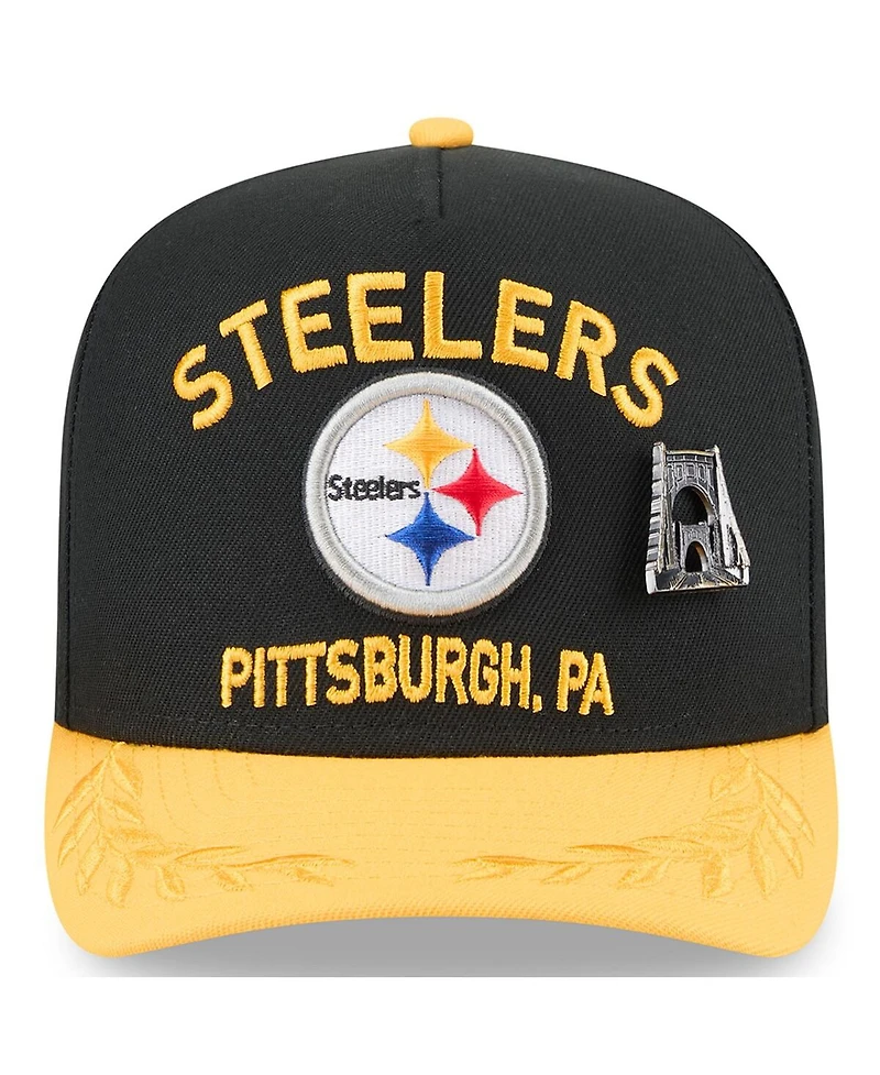 New Era Men's Black/Yellow Pittsburgh Steelers 2025 Nfl Draft On Stage A-Frame 59FIFTY Fitted Hat