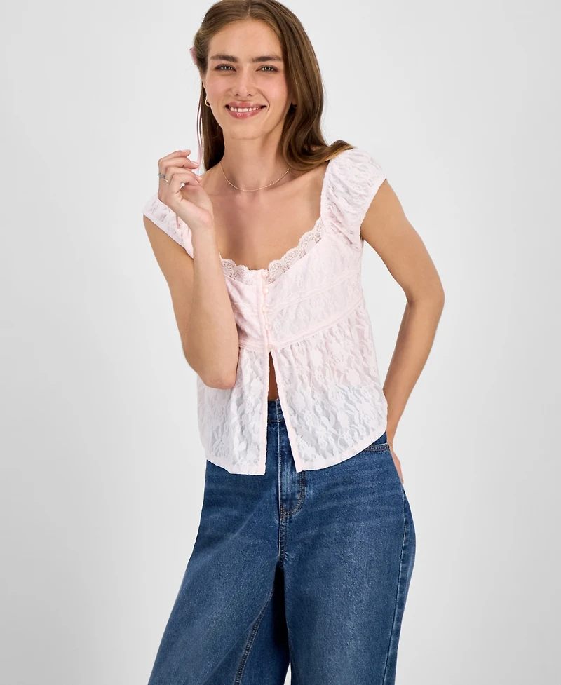 Self Esteem Juniors' Lace Cap-Sleeve Flyaway Top