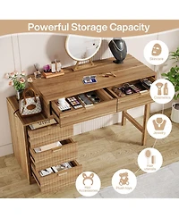 Tribesigns Modern Vanity Desk with Storage,Makeup Vanity Desk with 5 Drawers,(Without Mirror), Walnut Brown