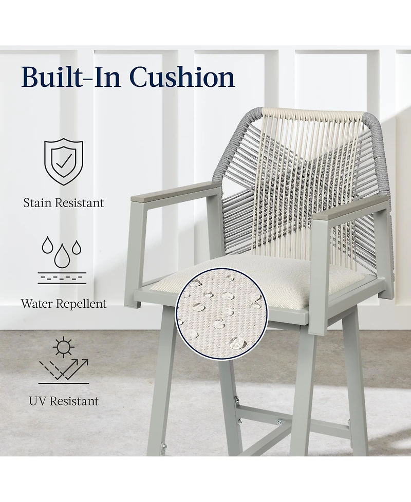Best Choice Products Set of 2 Indoor/Outdoor Aluminum, Woven Rope Swivel Barstools w/ Armrests