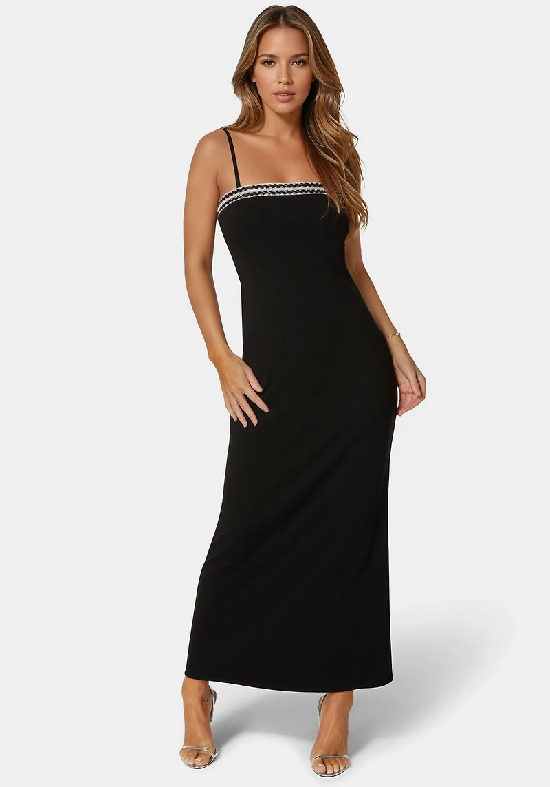 Bebe Women's Diamond Trim Rib Maxi Dress