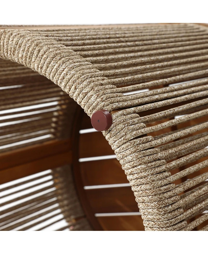 LuxenHome Outdoor Acacia Wood Rope Sides Round Drum Side and End Tables