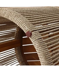 LuxenHome Outdoor Acacia Wood Rope Sides Round Drum Side and End Tables