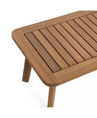 LuxenHome Outdoor Acacia Wood Rope Back Loveseat with Cushions and Coffee Table Set