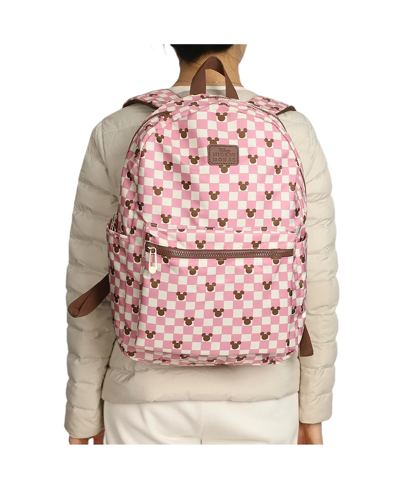 Disney Mickey Mouse Adult Pink Checkered 16.5" Travel Backpack
