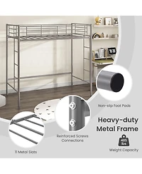 Twin Loft Bed Frame with 2 Ladders Full-length Guardrail