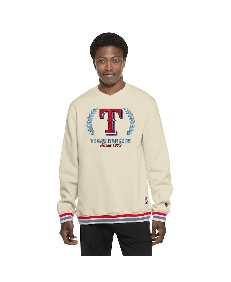 New Era Men's Cream Texas Rangers Throwback Pullover Sweatshirt