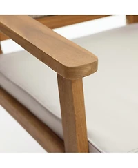 LuxenHome Outdoor Acacia Wood Rope Back Armchairs with Cushions, Set of 2