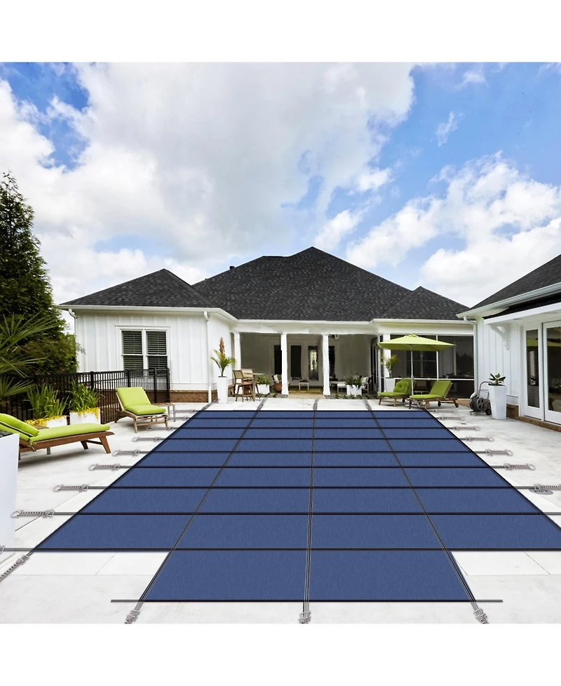 Pool Safety Cover for 20x40ft Inground Pools with End Step, Triple Stitched Mesh